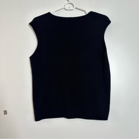 Escada black wool cashmere knit ribbed cap sleeve sweater top - Picture 3 of 4